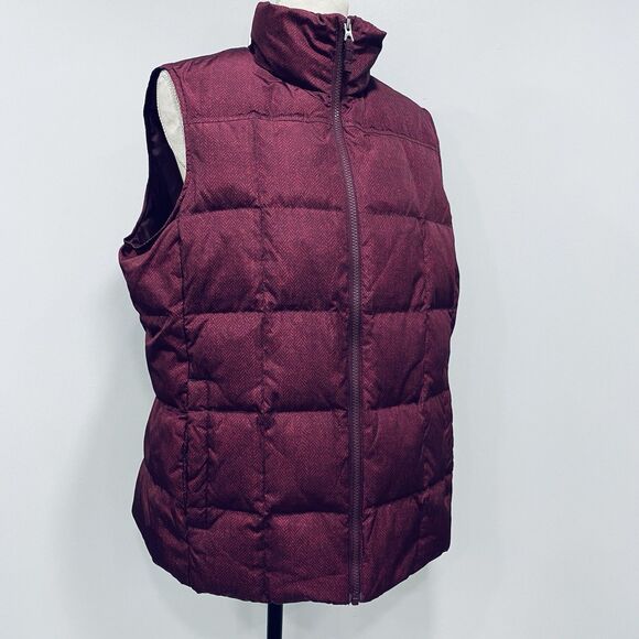 LANDS END L Plum Purple Herringbone Puffer Full Zip Down Feather Vest Outdoor - Picture 1 of 16